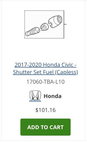 17060-tba-l10 Honda 17060tbal10 2017-2020 Civic - Shutter Set Fuel Capless