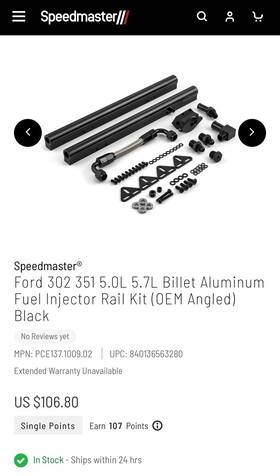 Pce137.1009.02 Speedmaster Ford 302 351 5.0l 5.7l Billet Aluminum Fuel Injector Rail Kit Black