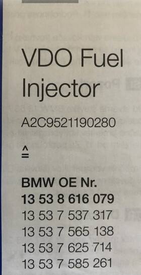 A2c9521190280 Vdo Siemens 079 Index 12 Injector N54