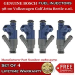 4X Genuine Bosch Fuel Injectors For 98-00 Volkswagen Golf Jetta Beetle 2.0L. Fixed Price $109.00.