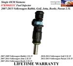 Single Genuine Siemens Fuel Injector For 2007-2014 Volkswagen Jetta 2.5L I5. Fixed Price $34.00.