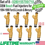 Genuine Bosch Pieces Fuel Injectors For 1997, 1998 Mercury Mountaineer 5.0L V8. Fixed Price $169.00.